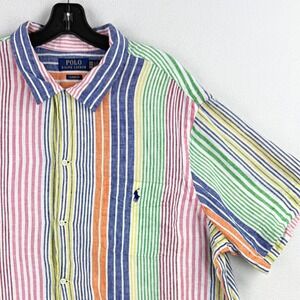 Polo Ralph Lauren Mens Linen Madras Striped Shirt Size‎ XXL